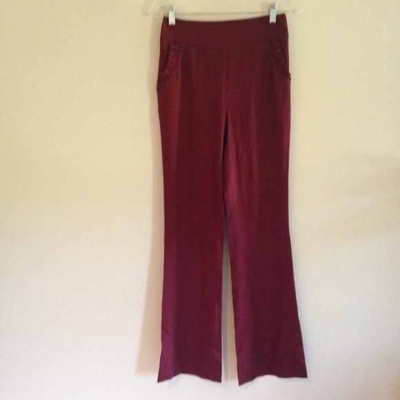 Zara Pants - NWOT Zara Maroon Ruffle Pocket Wide Leg Trousers